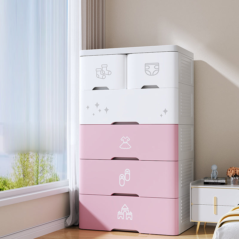 Contemporary Style Non-Hanging Armoire Plastic Storage Cabinet with Drawers