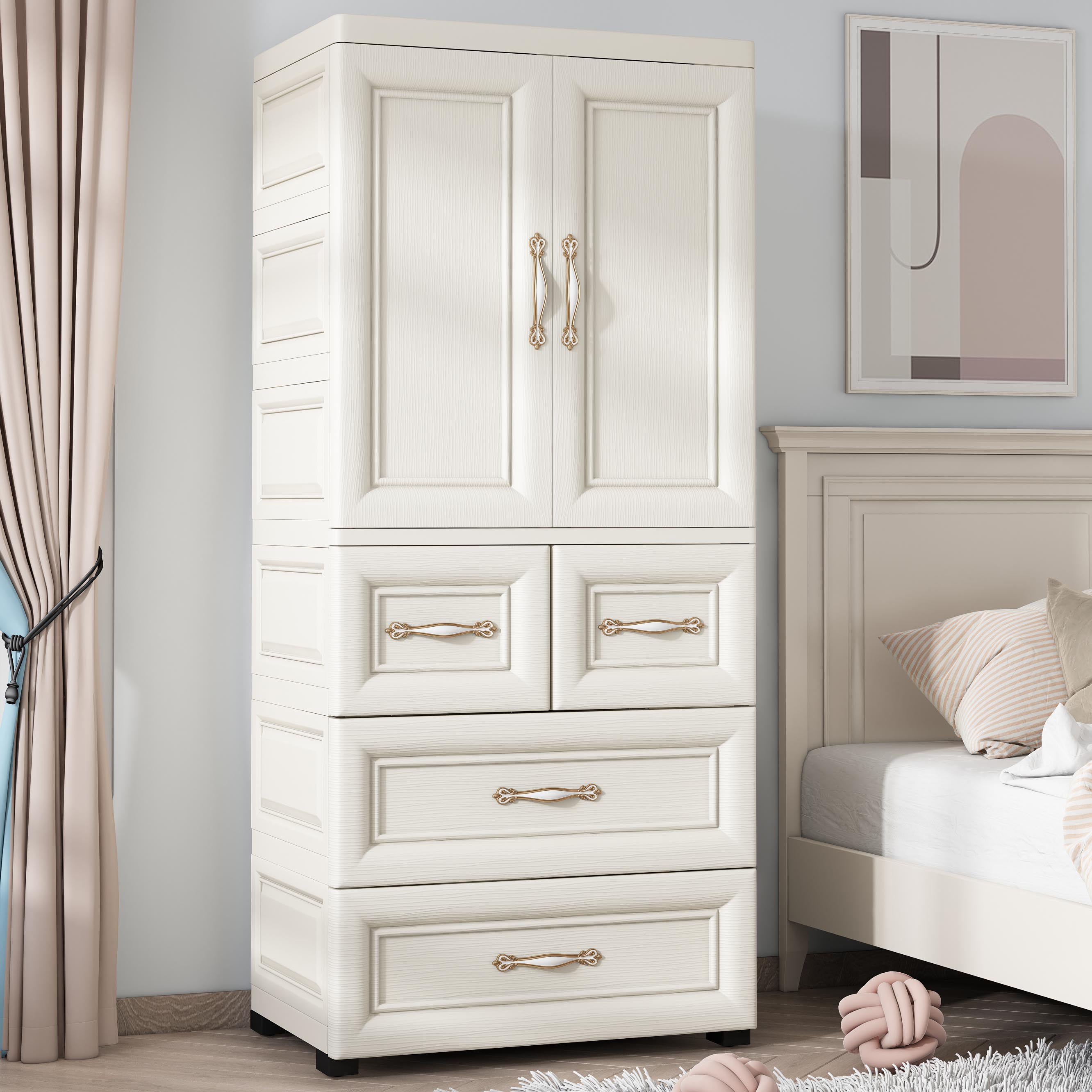 Plastic Storage Cabinet for Bedroom Modern Hinged Door Cabinet