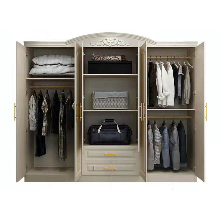 French Country Wardrobe Armoire Engineered Wood Wardrobe with Solid Wood Clothing Rod