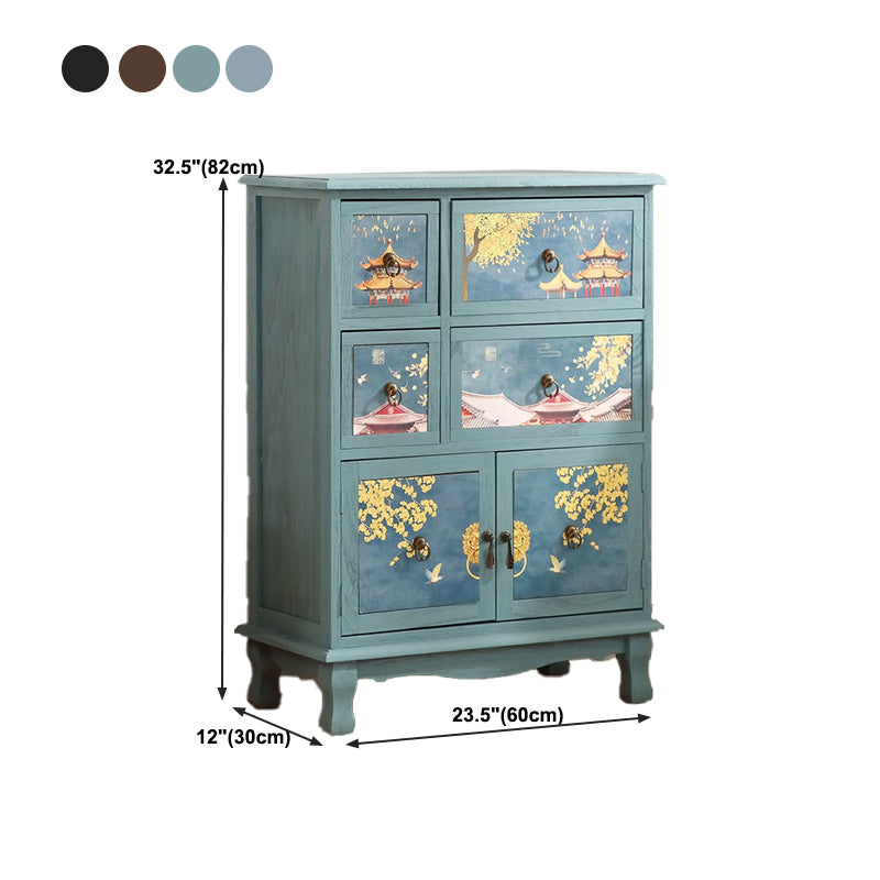 Traditional Style Combo Dresser Bedroom Solid Wood Storage Chest with Drawers and Doors