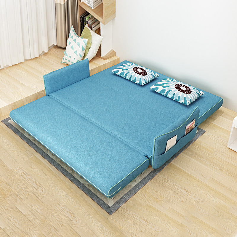 Convertible Cotton Blend Contemporary Square Arm Bed Sofa Couch in Blue