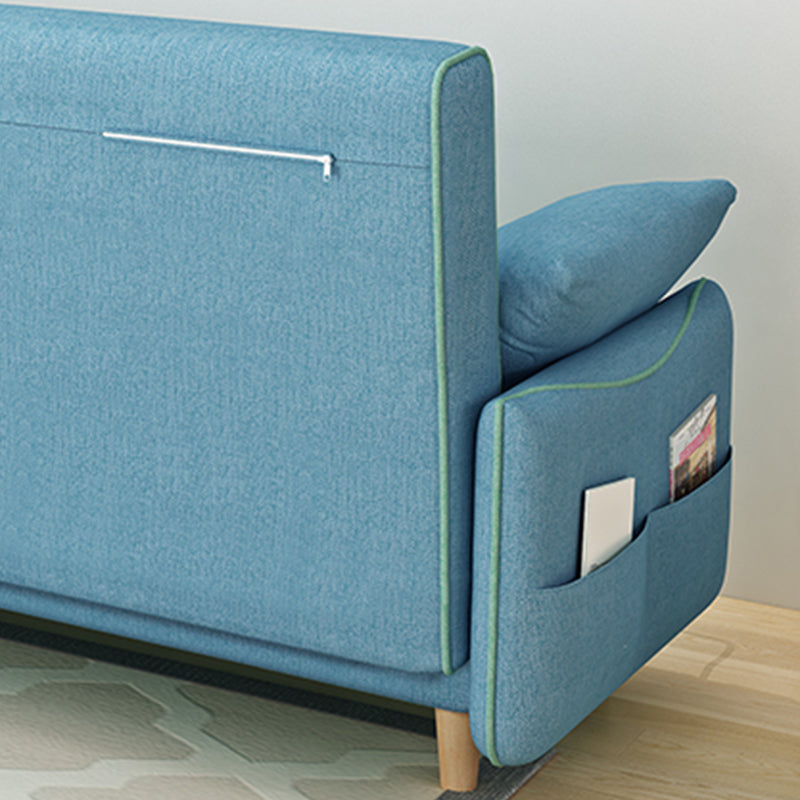 Convertible Cotton Blend Contemporary Square Arm Bed Sofa Couch in Blue