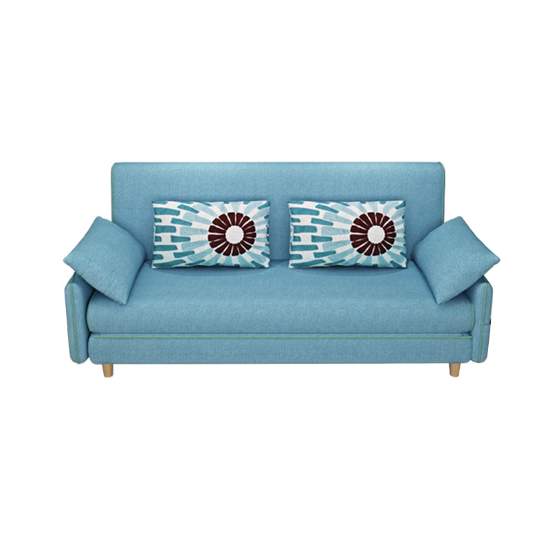 Convertible Cotton Blend Contemporary Square Arm Bed Sofa Couch in Blue