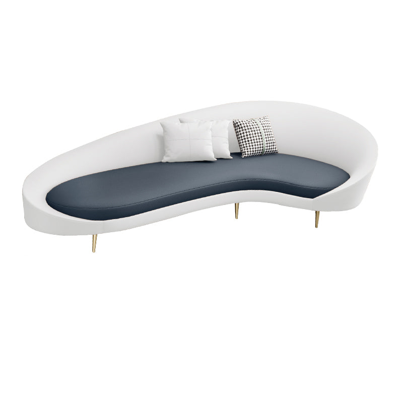 Faux Leather Contemporary Curved Sofa Moon Shape Sloped Arm Sofa for Living Room