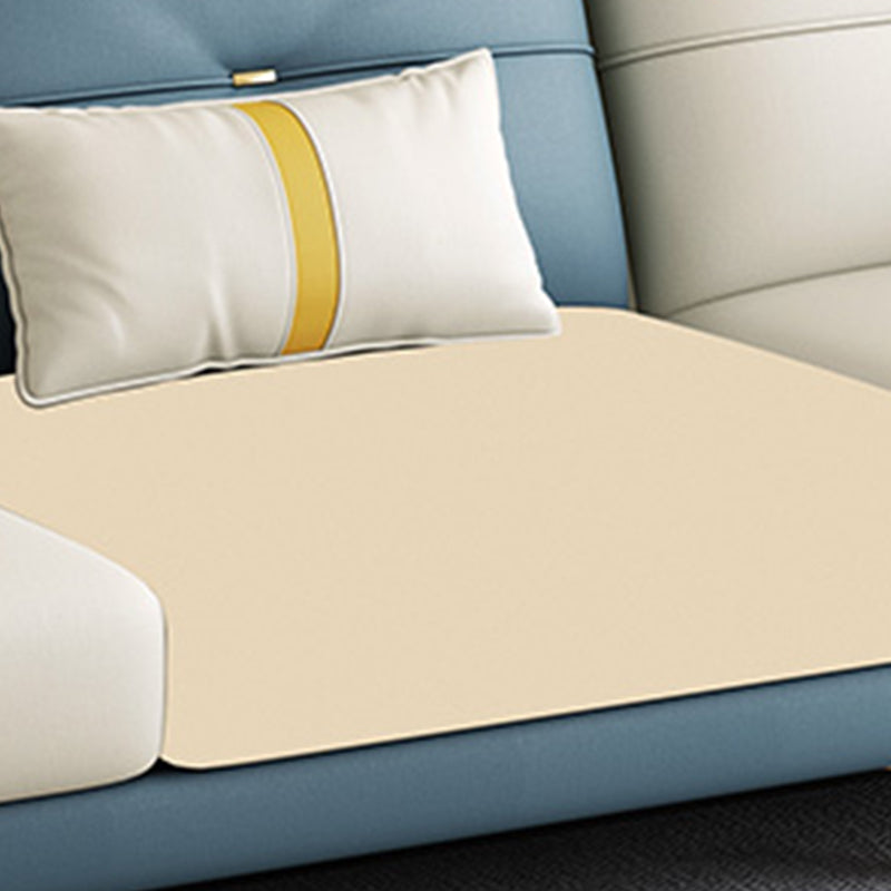 Glam Faux Leather Sofa Blue and Beige Square Arm Sofa with Pillows