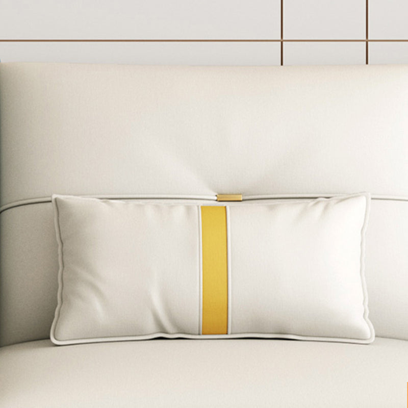 Glam Faux Leather Sofa Blue and Beige Square Arm Sofa with Pillows