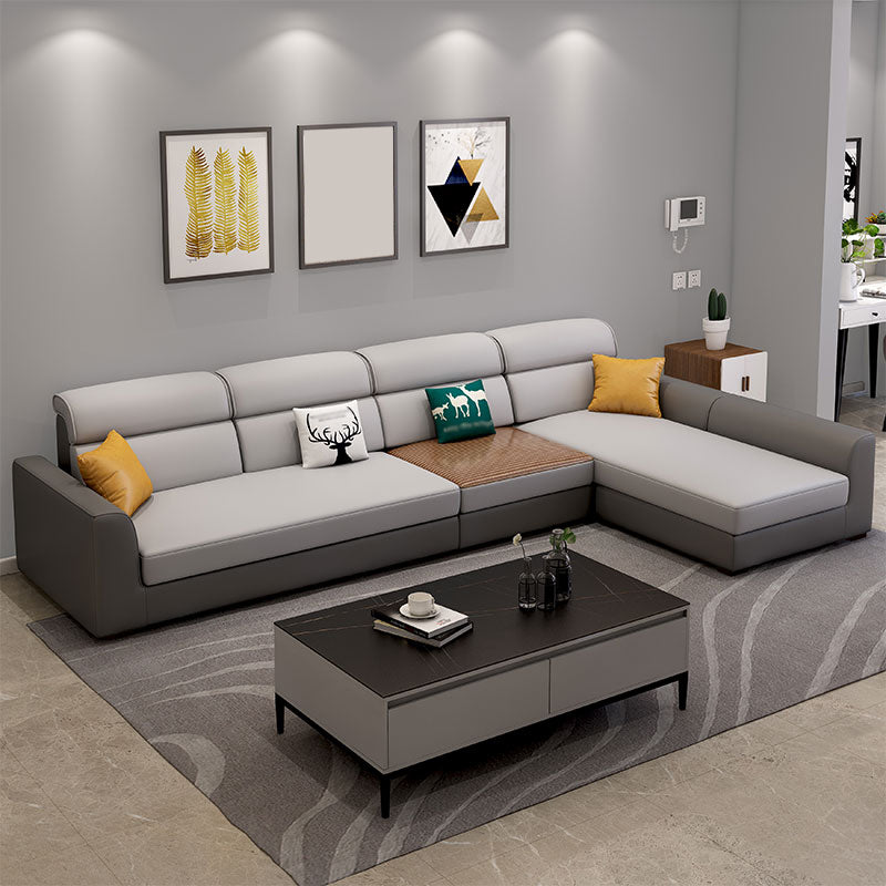 Faux Leather Square Tufted Sofa & Chaise Nordic Sewn Pillow Back Sofa