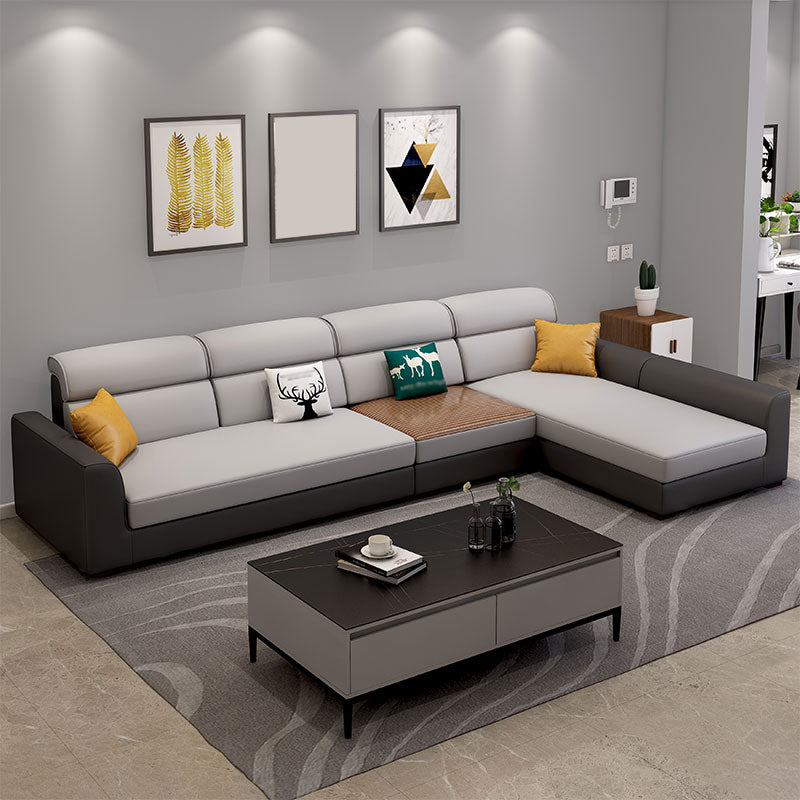 Faux Leather Square Tufted Sofa & Chaise Nordic Sewn Pillow Back Sofa