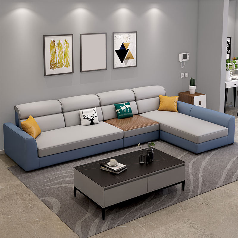 Faux Leather Square Tufted Sofa & Chaise Nordic Sewn Pillow Back Sofa