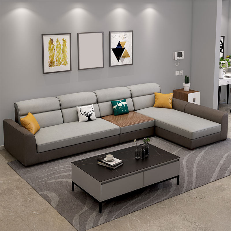 Faux Leather Square Tufted Sofa & Chaise Nordic Sewn Pillow Back Sofa