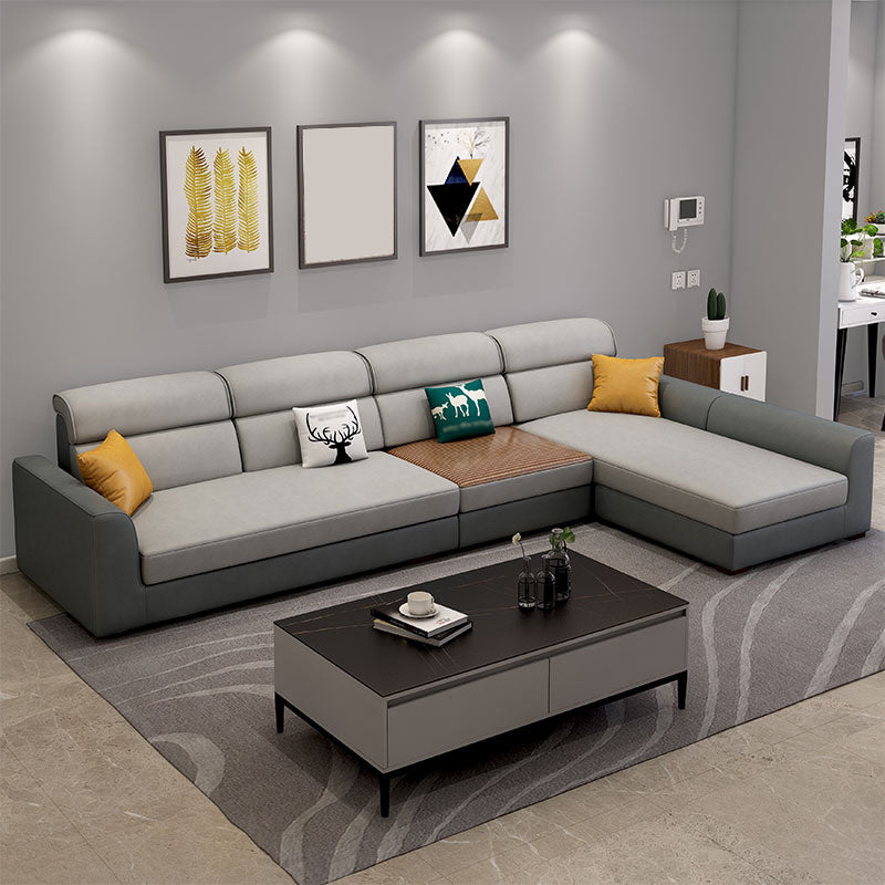 Faux Leather Square Tufted Sofa & Chaise Nordic Sewn Pillow Back Sofa