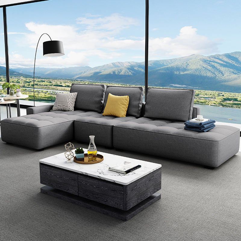 147.63" W X 70.86" D X 37.41" H Linen One Side Arm Sofa & Chaise for Living Room