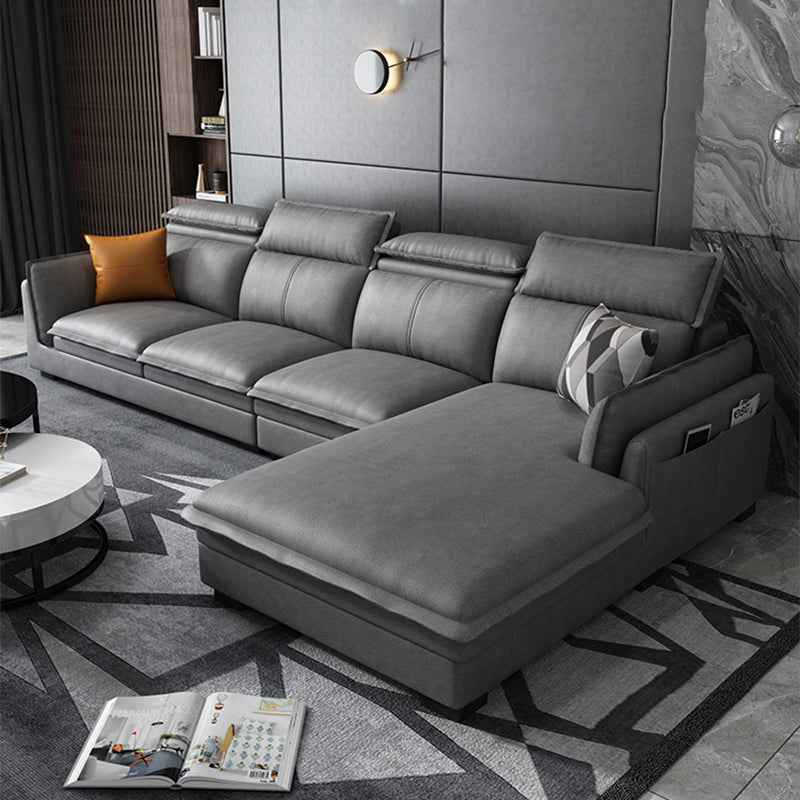 Contemporary Wood and Faux Leather Sofa & Chaise Square Arm Sofa