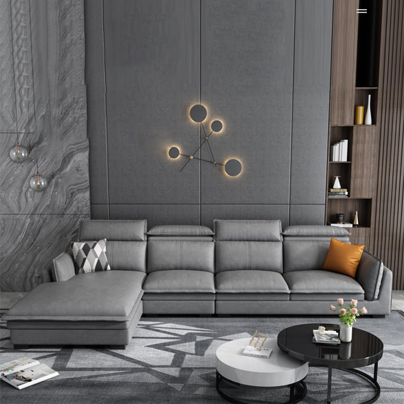 Contemporary Wood and Faux Leather Sofa & Chaise Square Arm Sofa