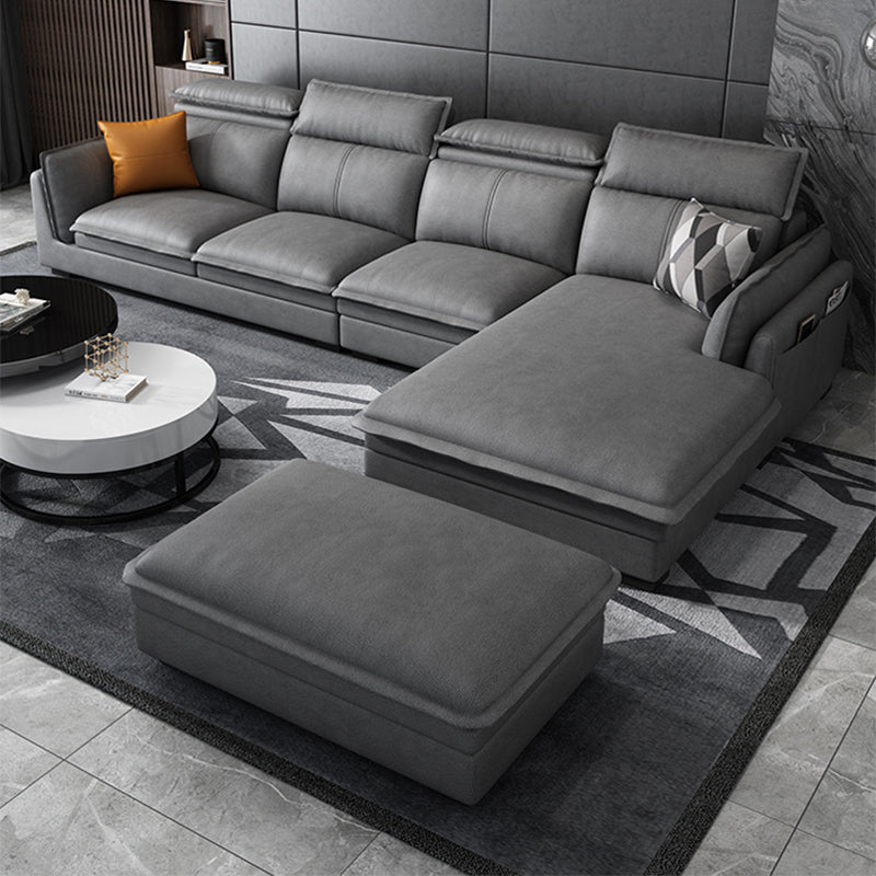 Contemporary Wood and Faux Leather Sofa & Chaise Square Arm Sofa