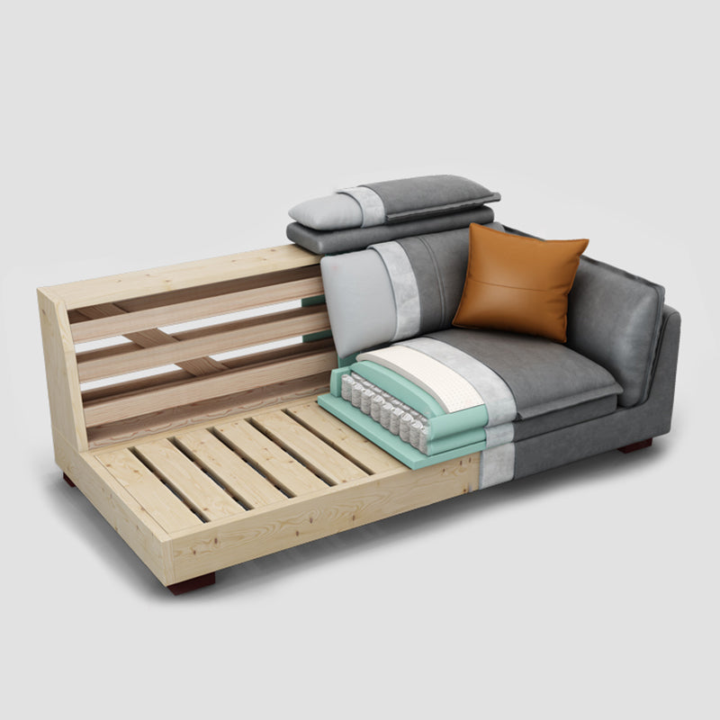 Contemporary Wood and Faux Leather Sofa & Chaise Square Arm Sofa