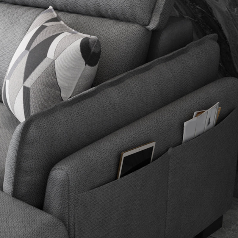 Contemporary Wood and Faux Leather Sofa & Chaise Square Arm Sofa