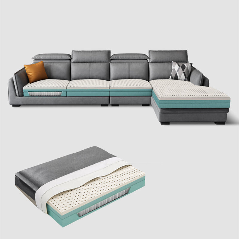 Contemporary Wood and Faux Leather Sofa & Chaise Square Arm Sofa