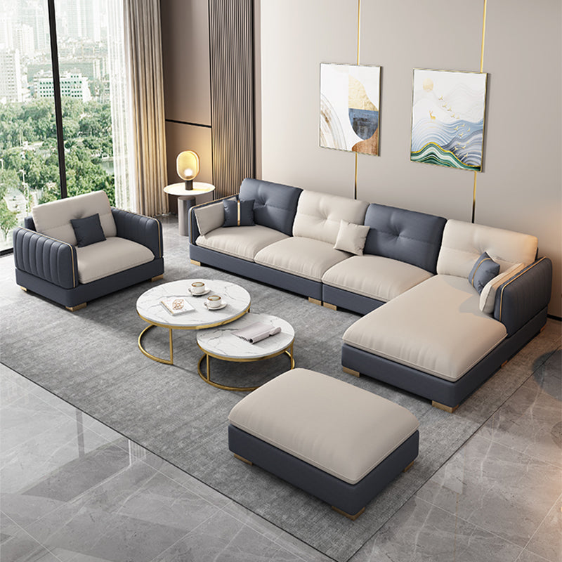 30.7"H Scandinavian Faux Leather Square Arm Sofa & Chaise for Living Room