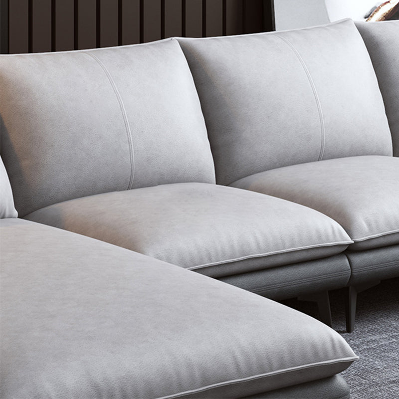 Faux Leather Sofa & Chaise Modern Flared Arm Sofa in Light Grey