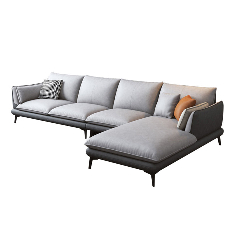 Faux Leather Sofa & Chaise Modern Flared Arm Sofa in Light Grey