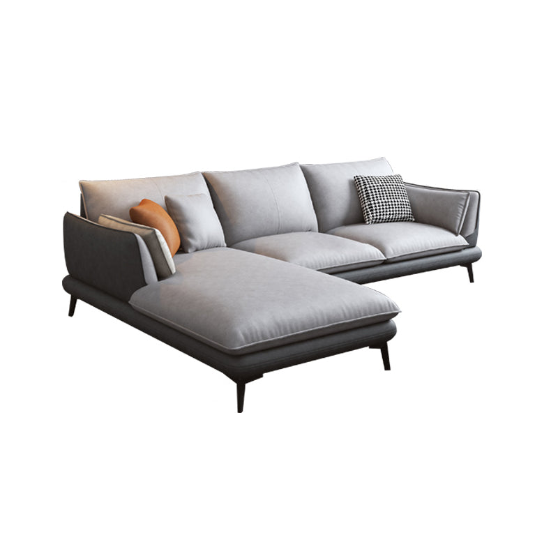 Faux Leather Sofa & Chaise Modern Flared Arm Sofa in Light Grey