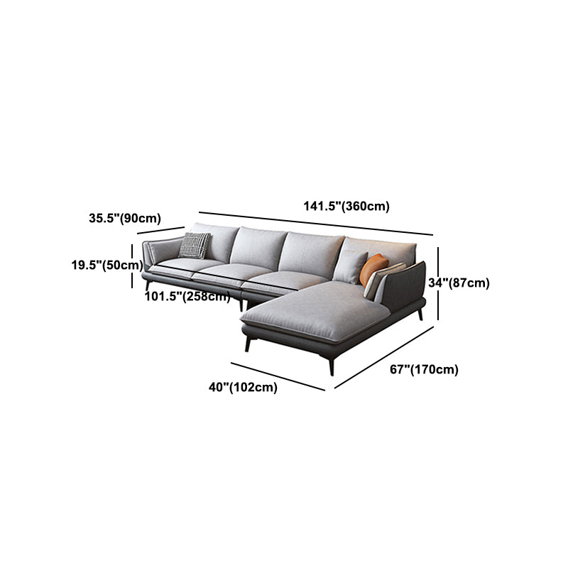 Faux Leather Sofa & Chaise Modern Flared Arm Sofa in Light Grey