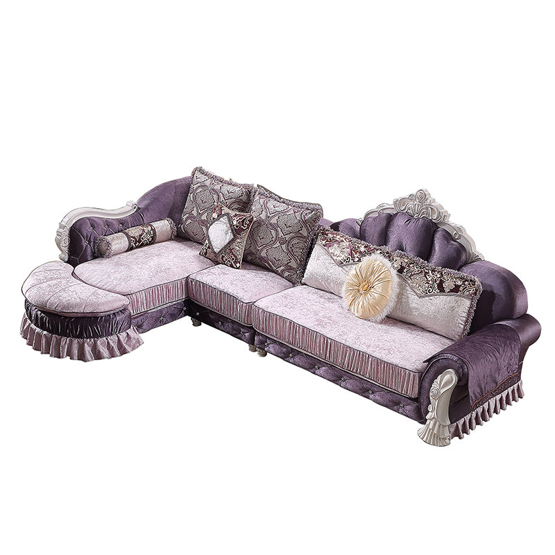 Traditional Wooden 4-Seater Sofa Chaise Flared Arm Sofa with Pillows