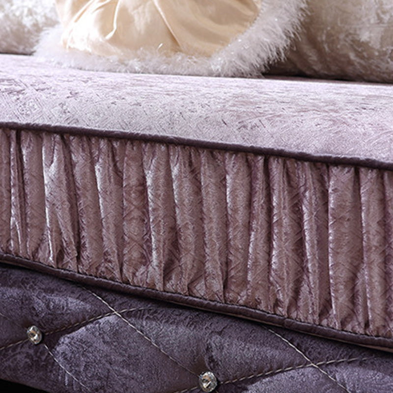 Traditional Wooden 4-Seater Sofa Chaise Flared Arm Sofa with Pillows