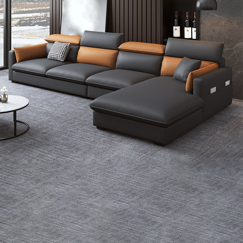 Contemporary Sofa & Chaise Faux Leather Sofa with Bolster Pillows