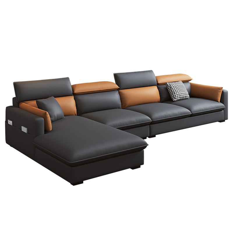 Contemporary Sofa & Chaise Faux Leather Sofa with Bolster Pillows