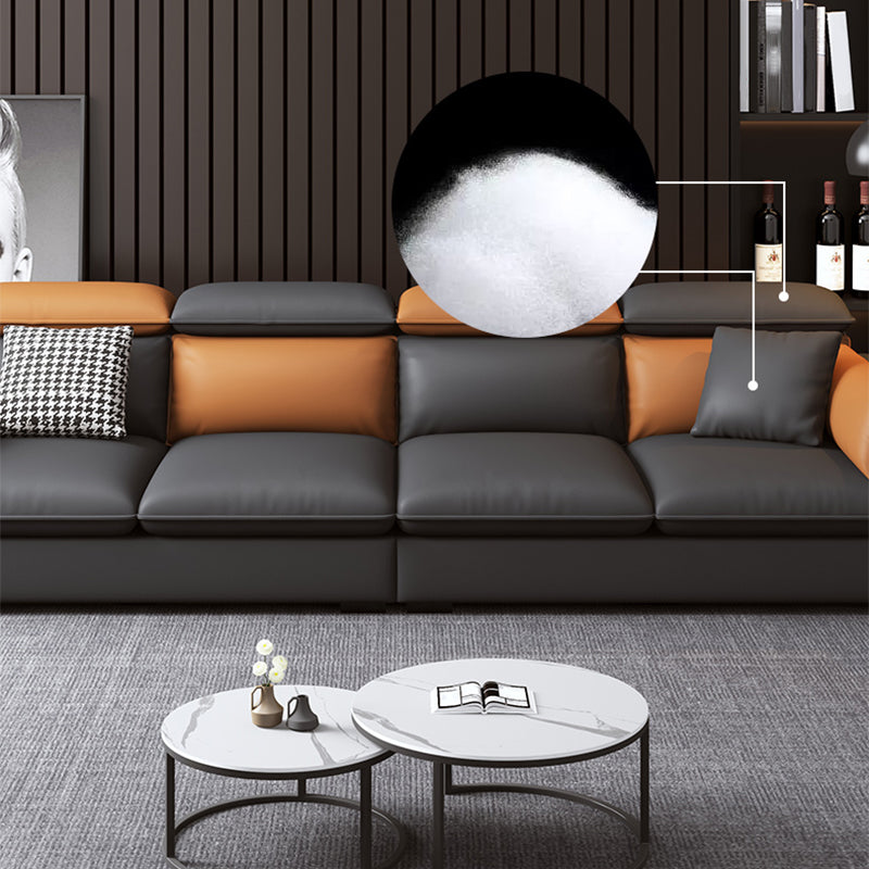Contemporary Sofa & Chaise Faux Leather Sofa with Bolster Pillows
