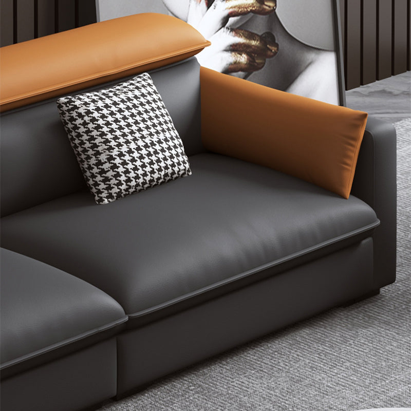 Contemporary Sofa & Chaise Faux Leather Sofa with Bolster Pillows