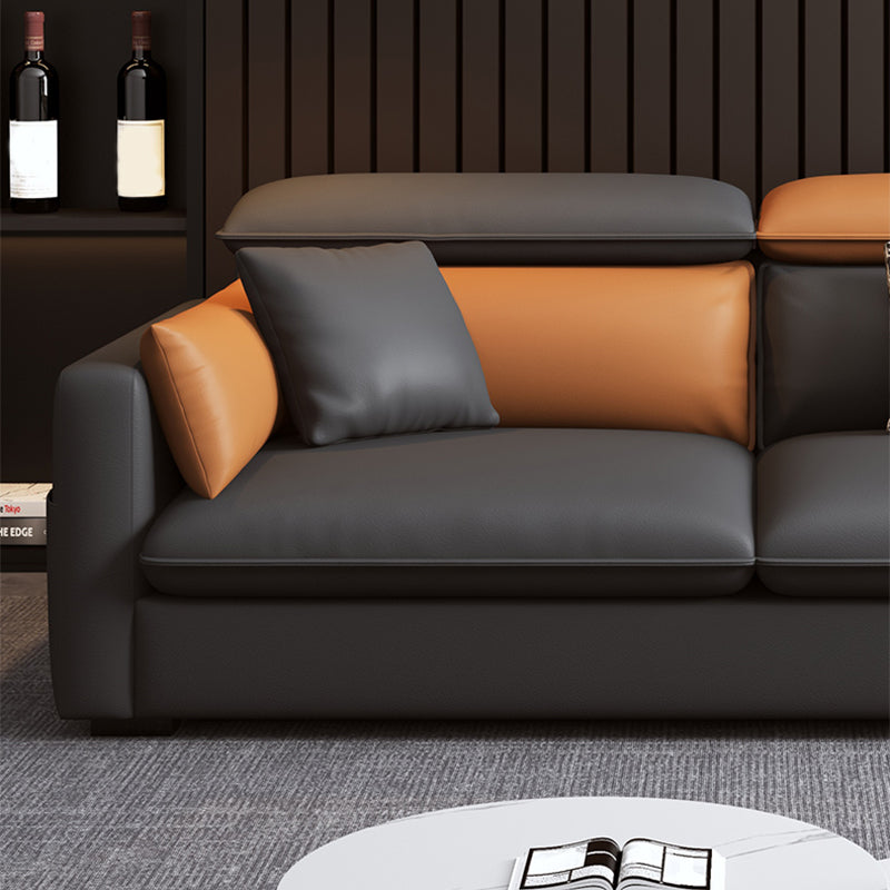 Contemporary Sofa & Chaise Faux Leather Sofa with Bolster Pillows