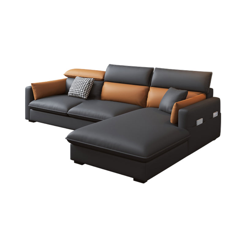Contemporary Sofa & Chaise Faux Leather Sofa with Bolster Pillows
