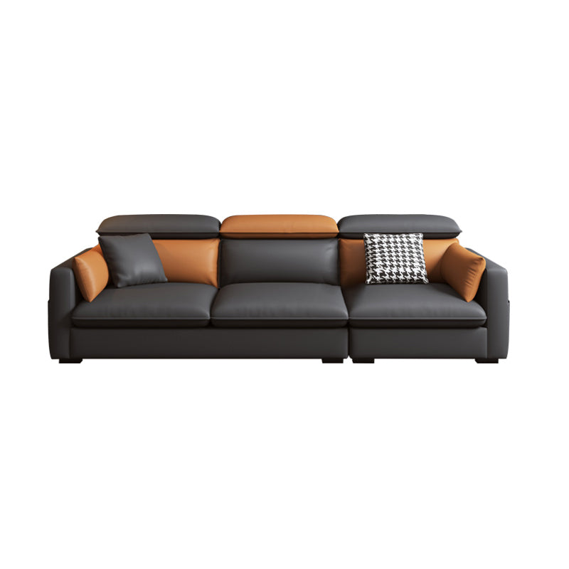 Contemporary Sofa & Chaise Faux Leather Sofa with Bolster Pillows