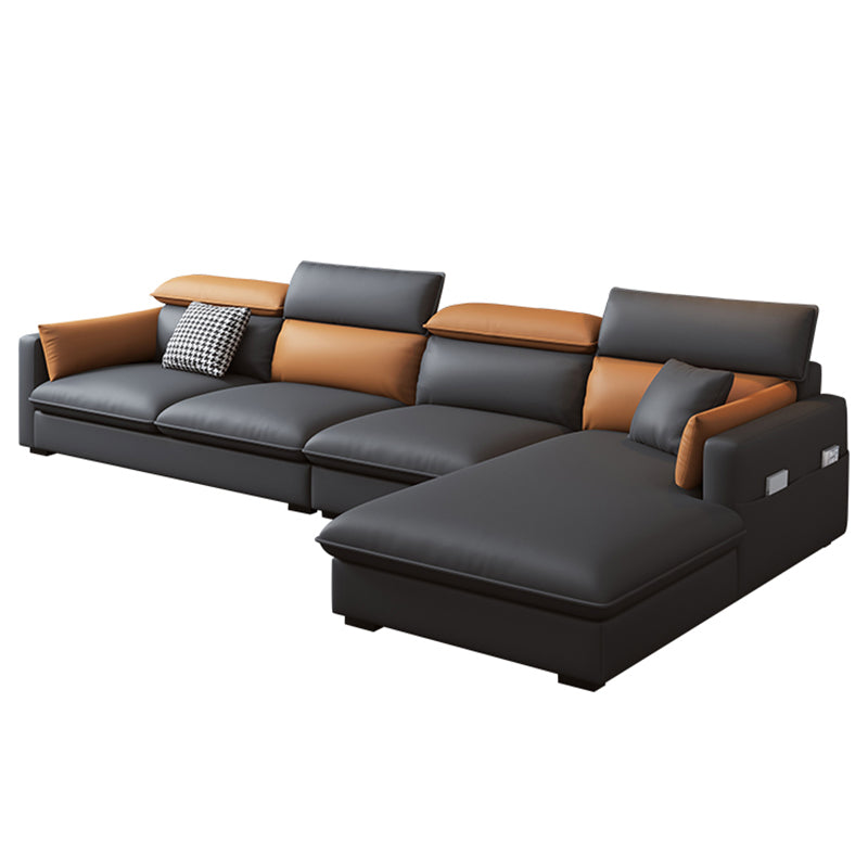 Contemporary Sofa & Chaise Faux Leather Sofa with Bolster Pillows