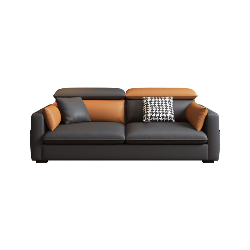 Contemporary Sofa & Chaise Faux Leather Sofa with Bolster Pillows