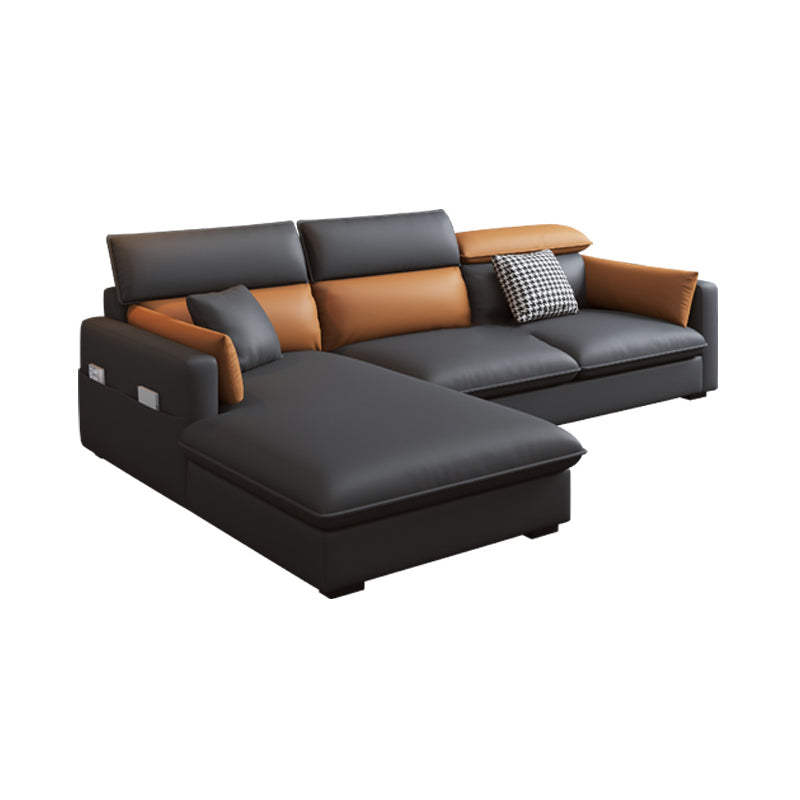 Contemporary Sofa & Chaise Faux Leather Sofa with Bolster Pillows