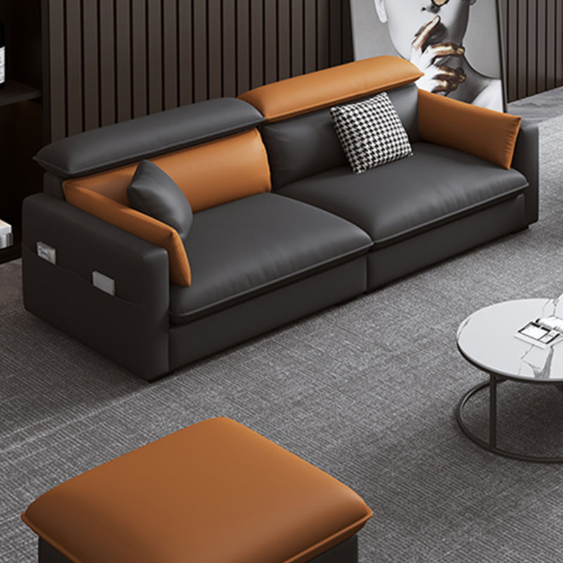 Contemporary Sofa & Chaise Faux Leather Sofa with Bolster Pillows