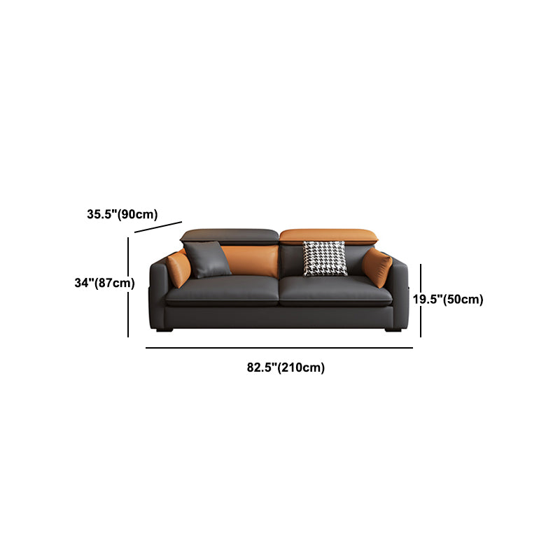 Contemporary Sofa & Chaise Faux Leather Sofa with Bolster Pillows