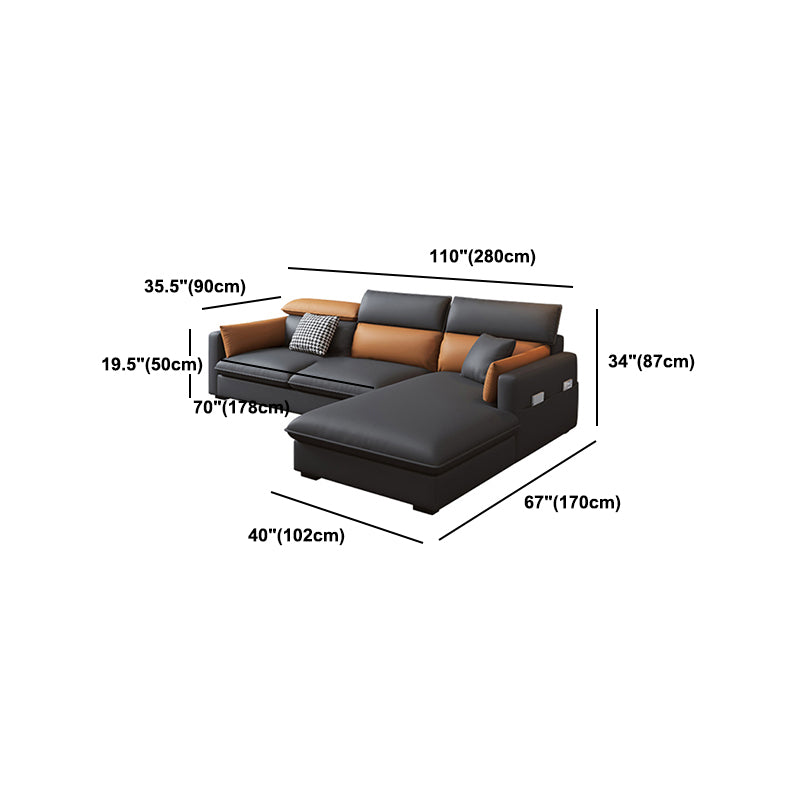 Contemporary Sofa & Chaise Faux Leather Sofa with Bolster Pillows