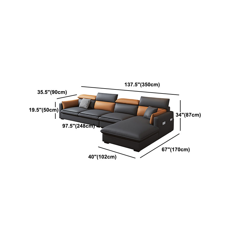 Contemporary Sofa & Chaise Faux Leather Sofa with Bolster Pillows