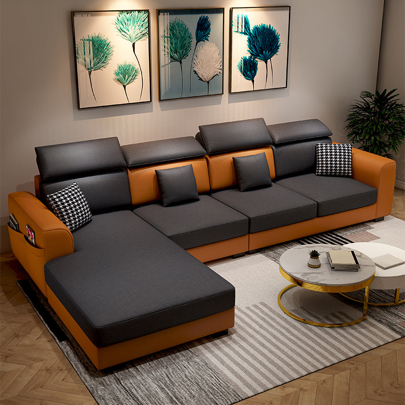 35.4"H Modern Faux Leather Flared Arm Sofa & Chaise for Living Room