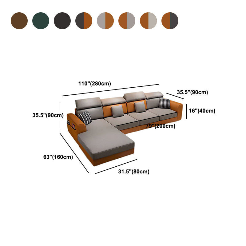 35.4"H Modern Faux Leather Flared Arm Sofa & Chaise for Living Room