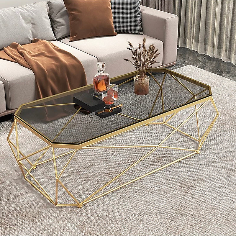 Gold Metal Frame Base Cocktail Table Transparent Top Coffee Table