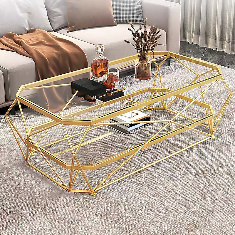 Gold Metal Frame Base Cocktail Table Transparent Top Coffee Table