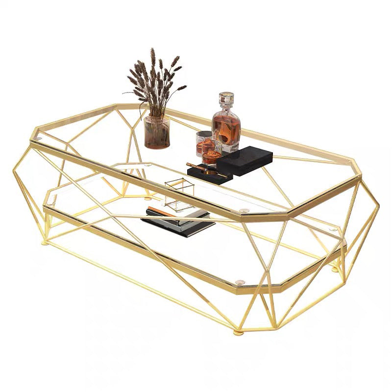 Gold Metal Frame Base Cocktail Table Transparent Top Coffee Table