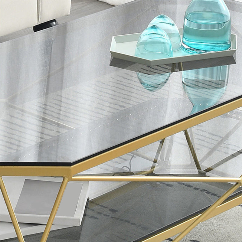 Gold Metal Frame Base Cocktail Table Transparent Top Coffee Table