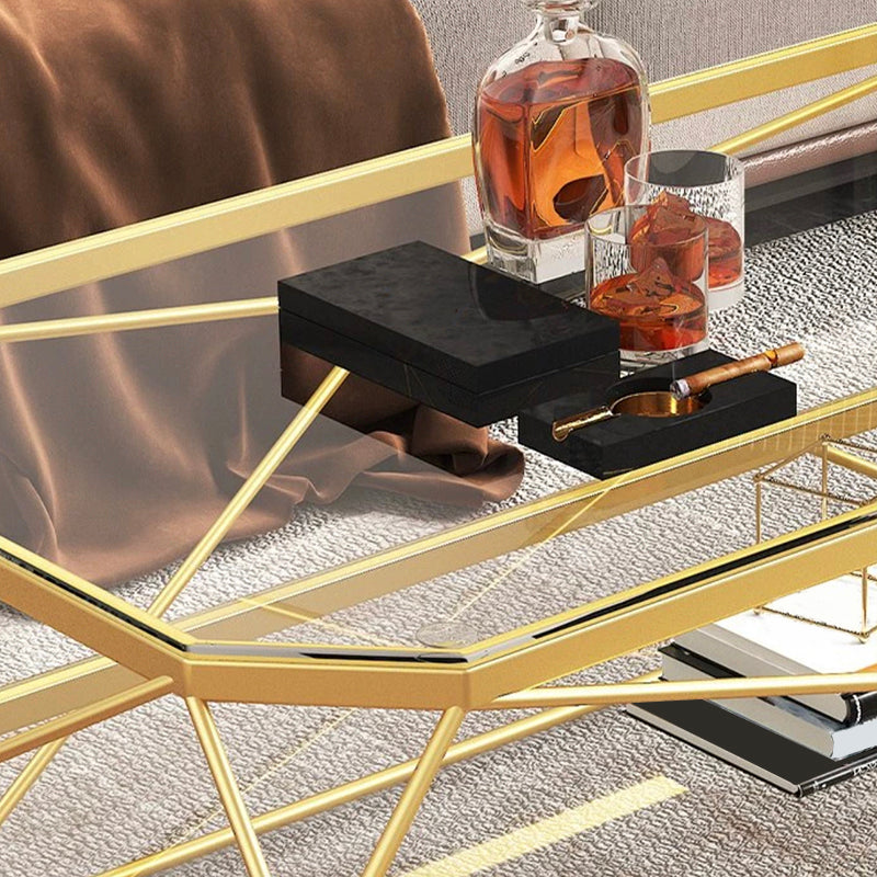 Gold Metal Frame Base Cocktail Table Transparent Top Coffee Table